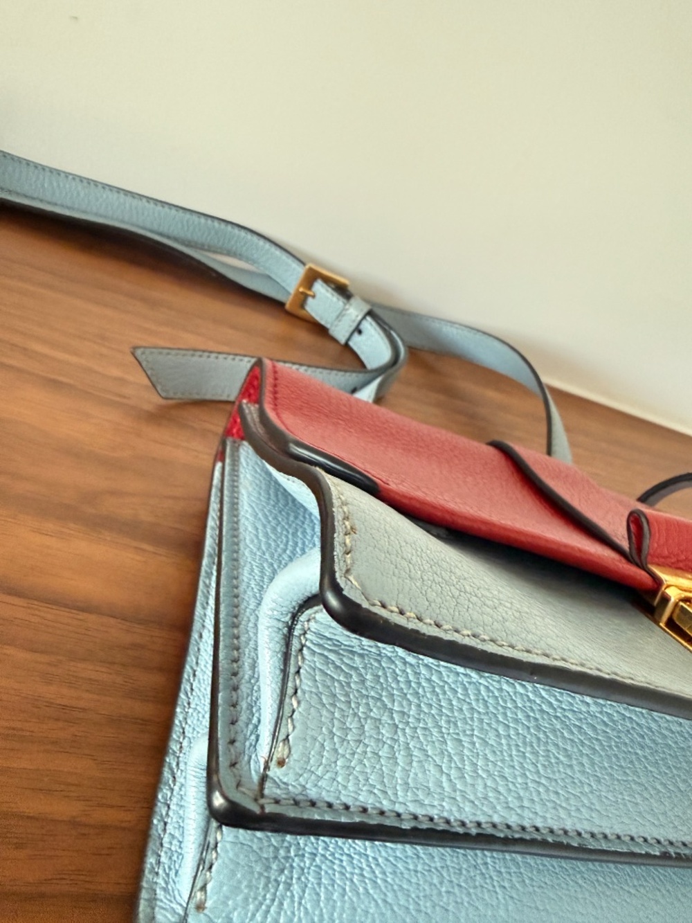 Miu Miu Two Colour Madras Leather Flap Shoulder Bag Pre-Owned - Picture 11 of 13
